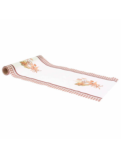 Caminho de mesa Buquê de outono em tecido creme e auburn 28 cm x 3 m