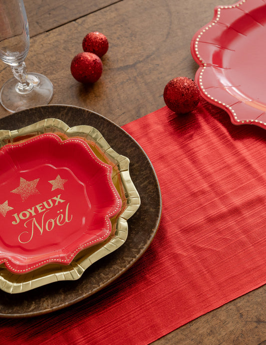 Caminho de mesa brilhante vermelho 27 cm x 2,5 m