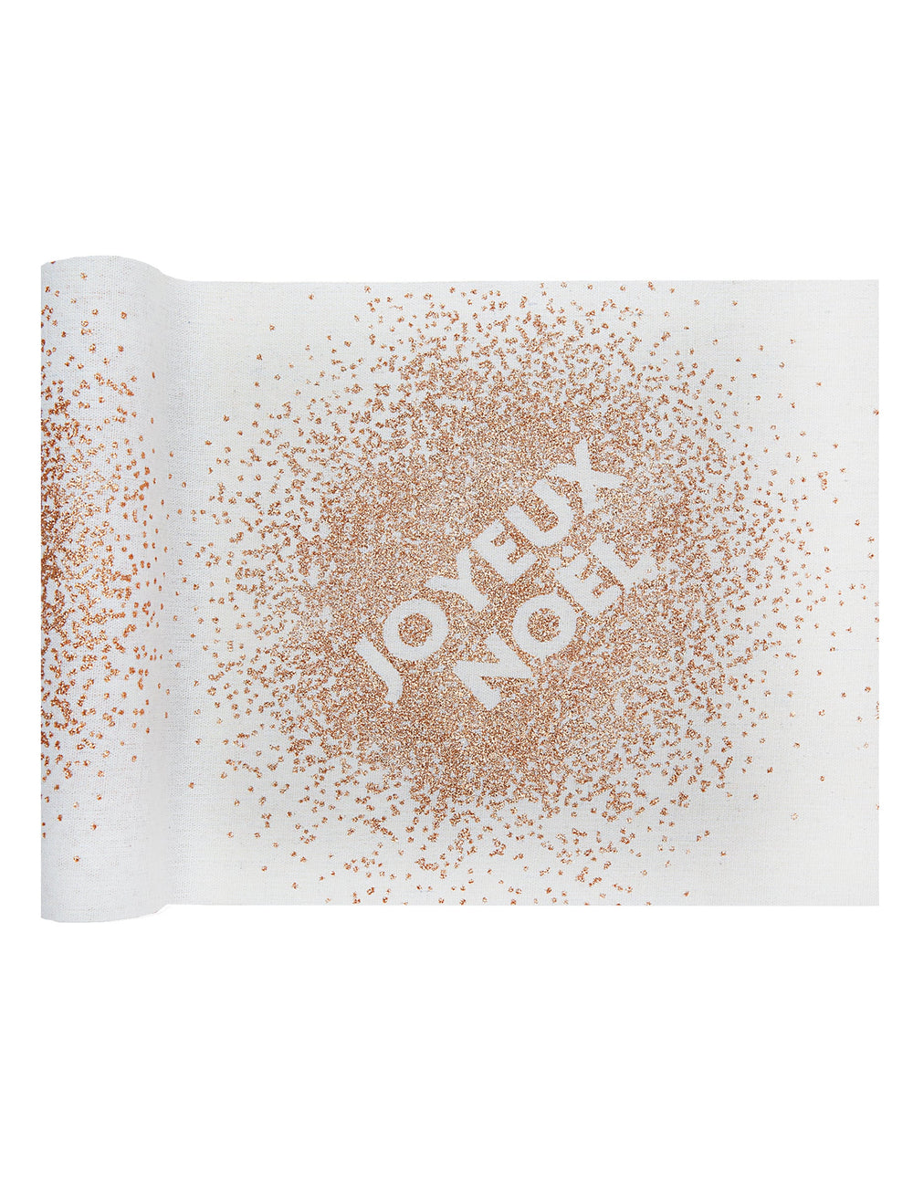 Chemin de table Joyeux Noël en coton blanc et paillettes rose gold