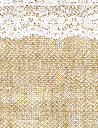 Détail de la bordure en dentelle du chemin de table en jute bordures dentelle pour mariage