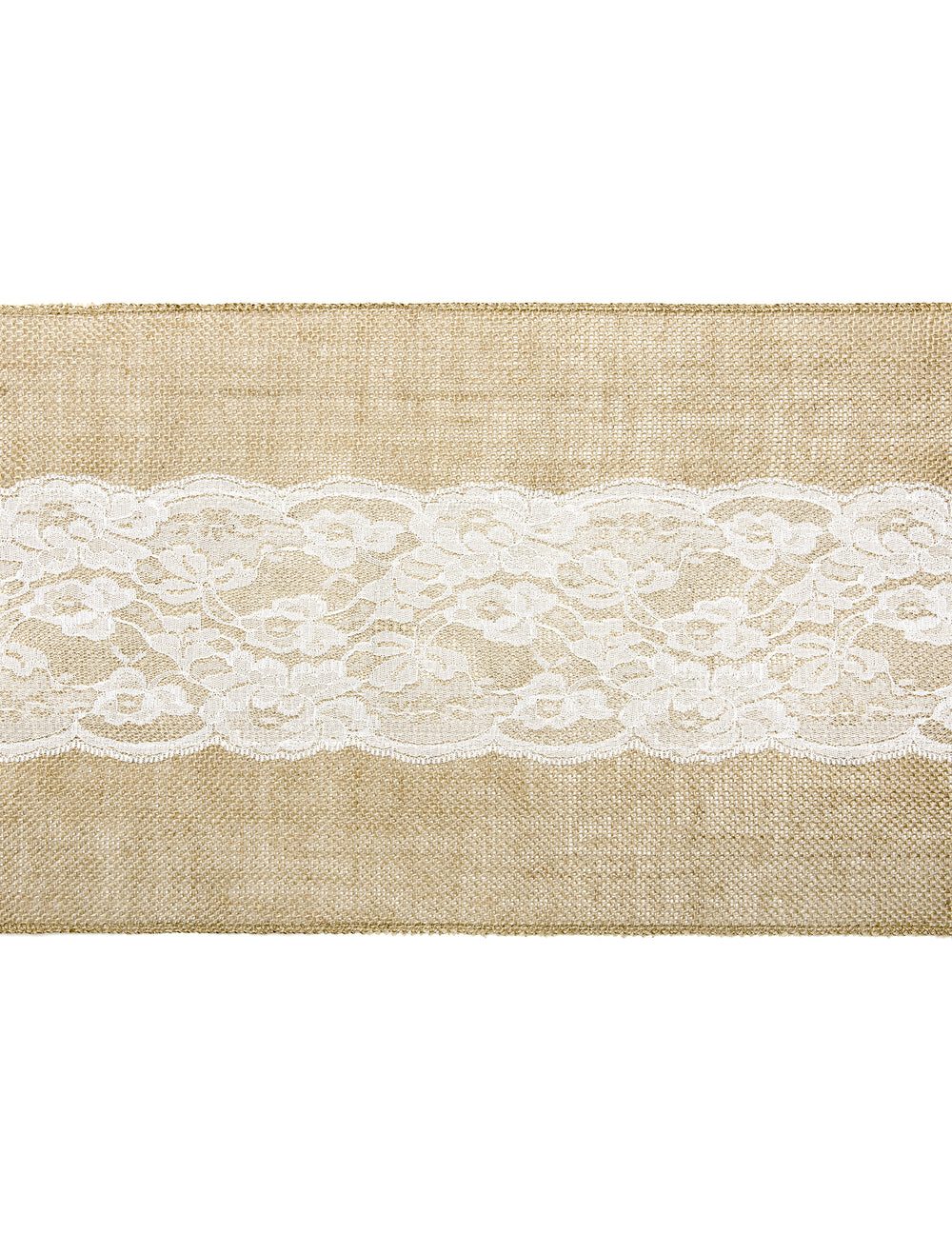 Chemin de table en jute centre dentelle naturel et blanc découpable