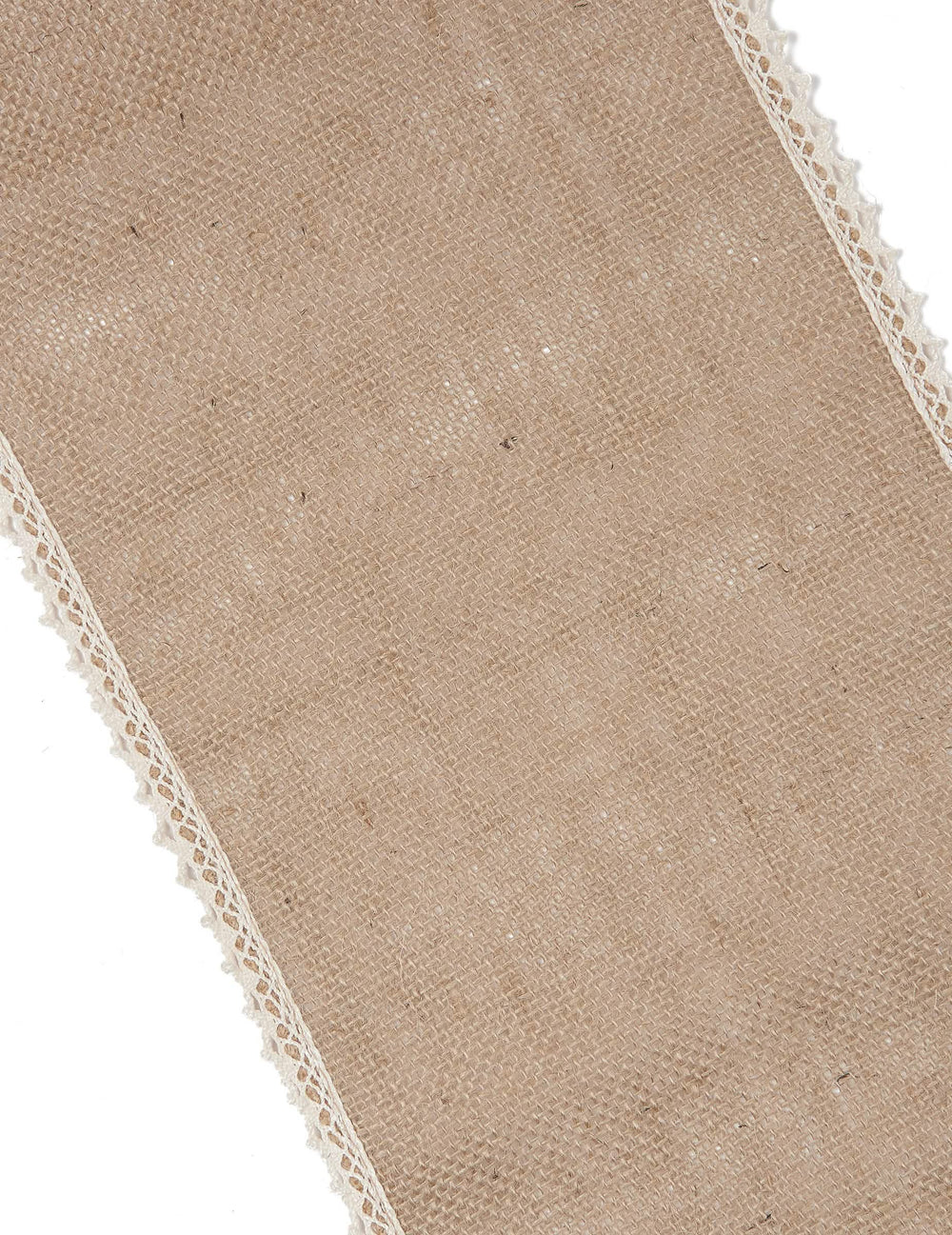 Grande plano da borda em renda do corredor de mesa em juta natural e renda