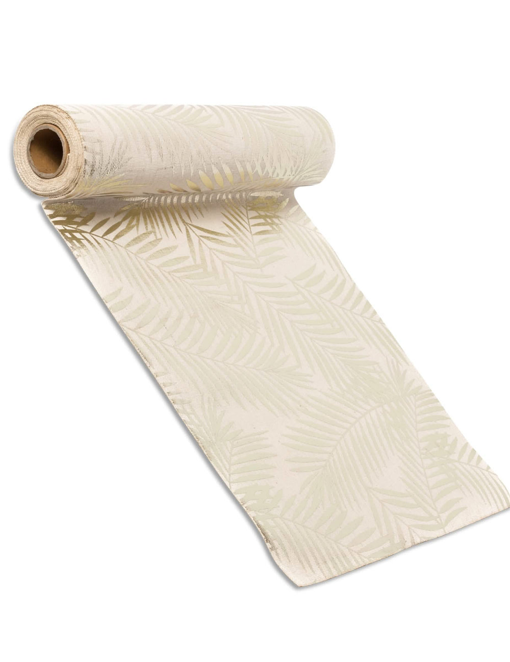 Encenação do caminho de mesa em linho de palmeira dourado chique e natural