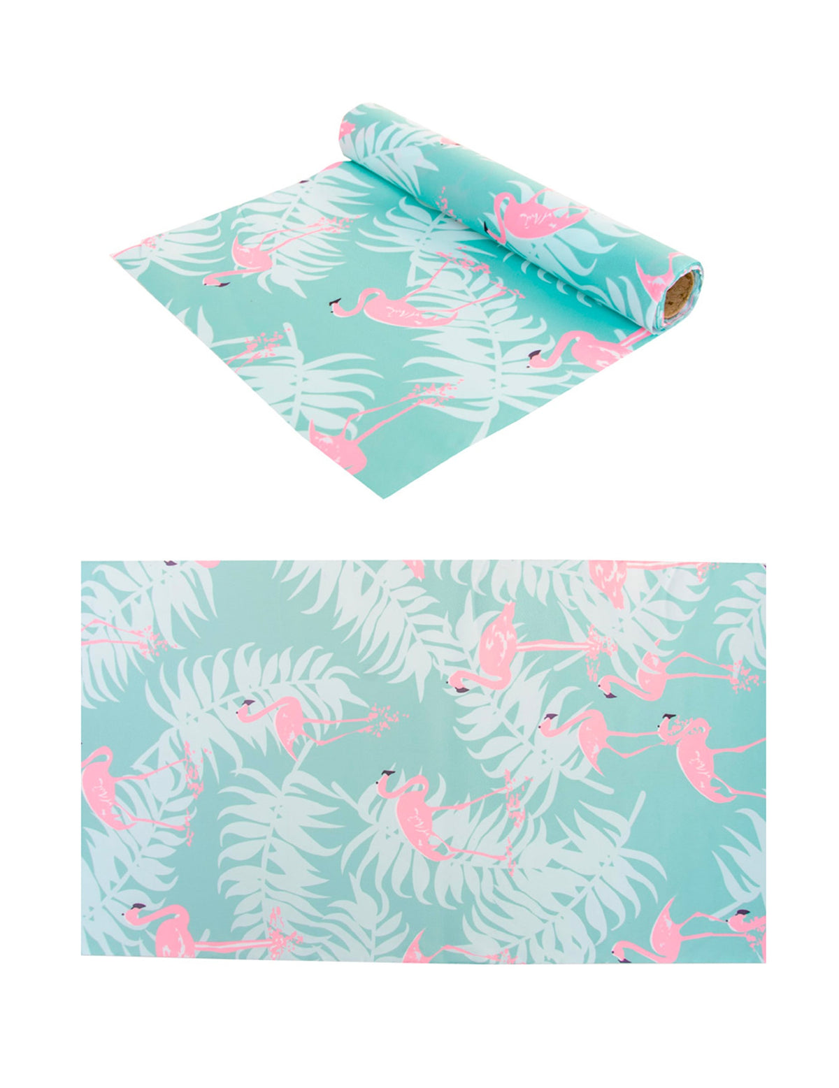 Chemin de table en tissu flamants roses pour décoration tropicale bleu pastel