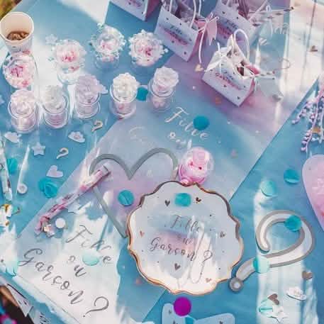 Decoração do caminho de mesa menina ou menino para baby shower