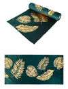 Chemin de table tropical chic pour décoration vert velours avec feuilles dorées
