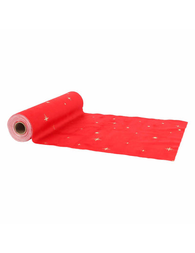 Caminho de mesa estrelas veludo vermelho e dourado 28 cm x 3 m