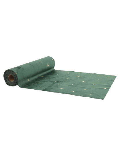 Caminho de mesa estrelas veludo verde inglês e dourado 28 cm x 3 m
