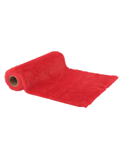 Caminho de mesa em pelo sintético vermelho 28 cm x 3 m