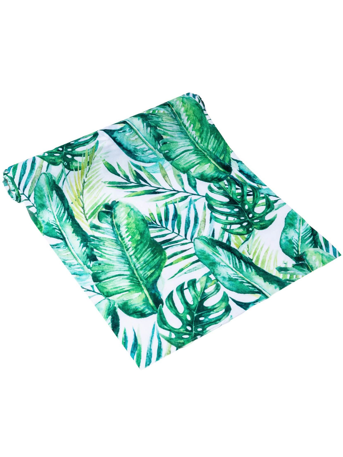 Caminho de mesa com folhas tropicais de luxo para casamento verde e branco