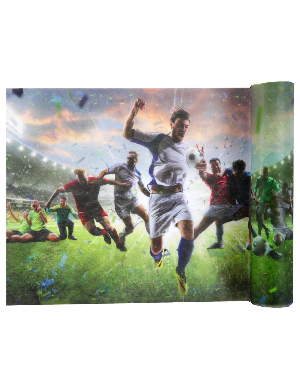 Chemin de table intissé champion de foot multicolore avec imprimé stade et joueurs