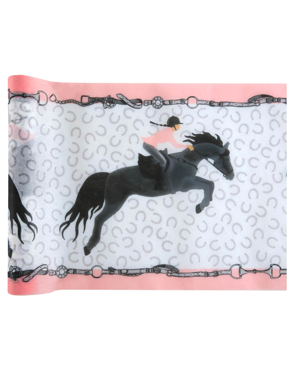 Caminho de mesa não tecido equitação cavaleiro e cavalo para festa cor de rosa e branco