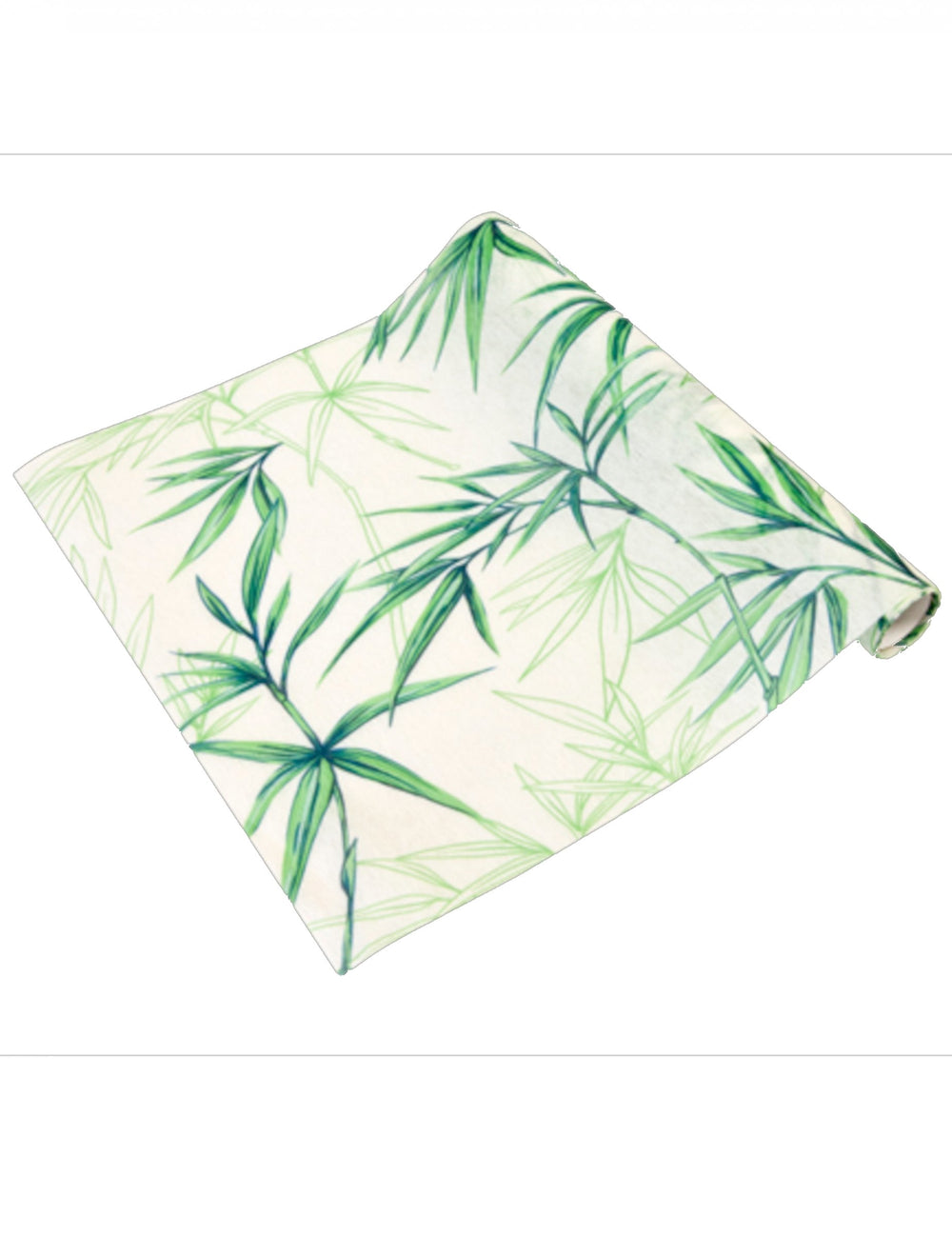 Chemin de table intissé feuillage bambou pour décoration zen blanc et vert