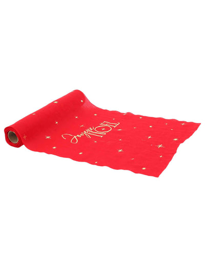Caminho de mesa Feliz Natal intemporal vermelho e dourado 28 cm x 3 m