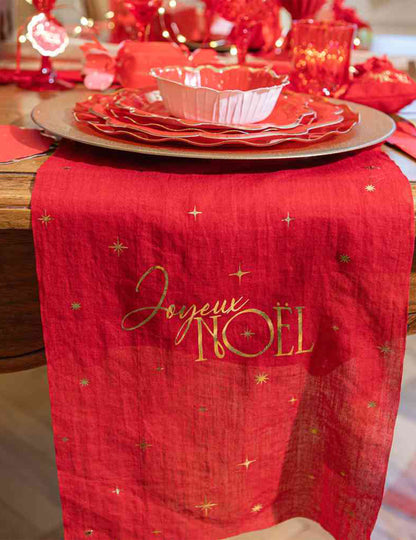 Caminho de mesa Feliz Natal intemporal vermelho e dourado 28 cm x 3 m