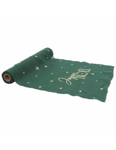 Caminho de mesa Feliz Natal atemporal verde inglês e dourado 28 cm x 3 m