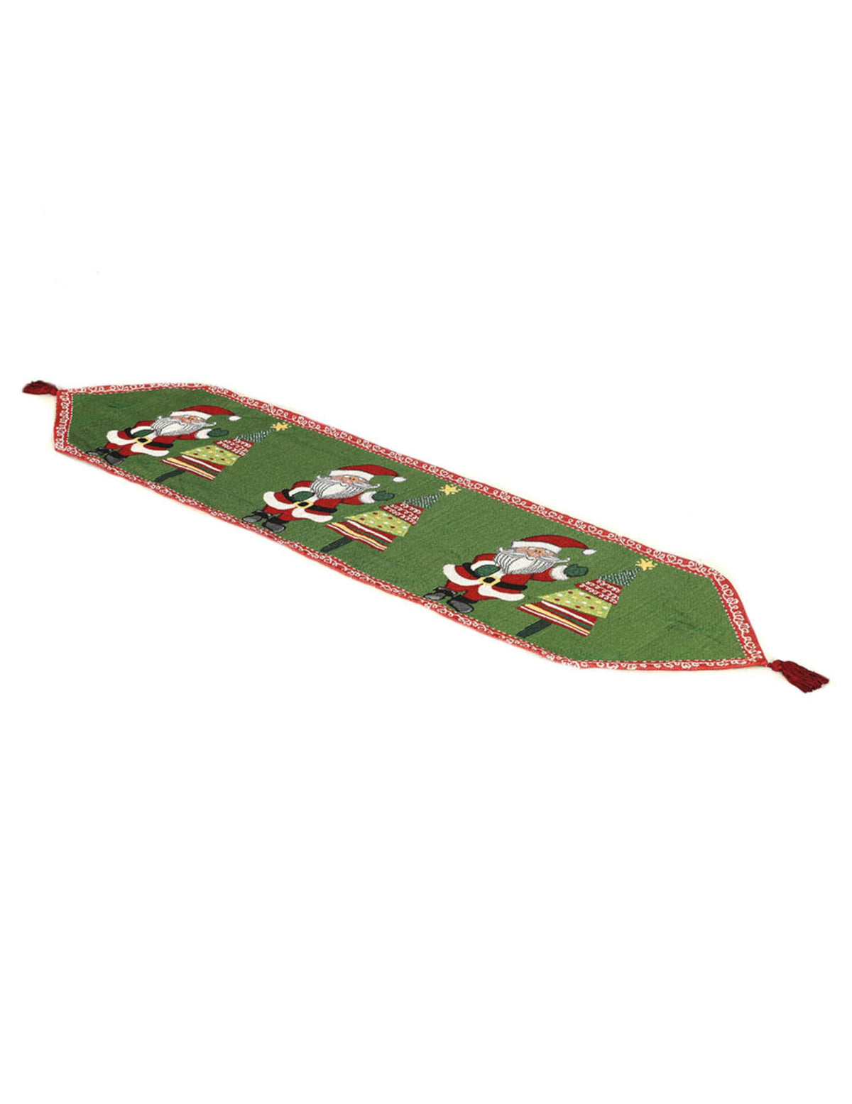 Chemin de table Noël pour décoration de fête vert à motifs Père Noël avec tassels