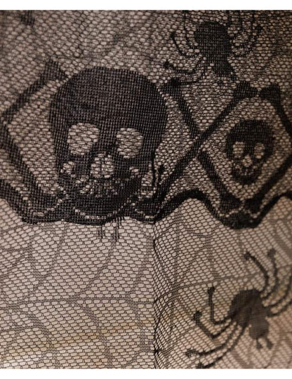 Caminho de mesa de caveira em renda preta 28 cm x 3 m
