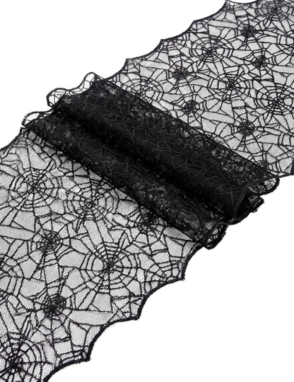 Caminho de mesa de teia de aranha em renda preta 44 cm x 1,82 m