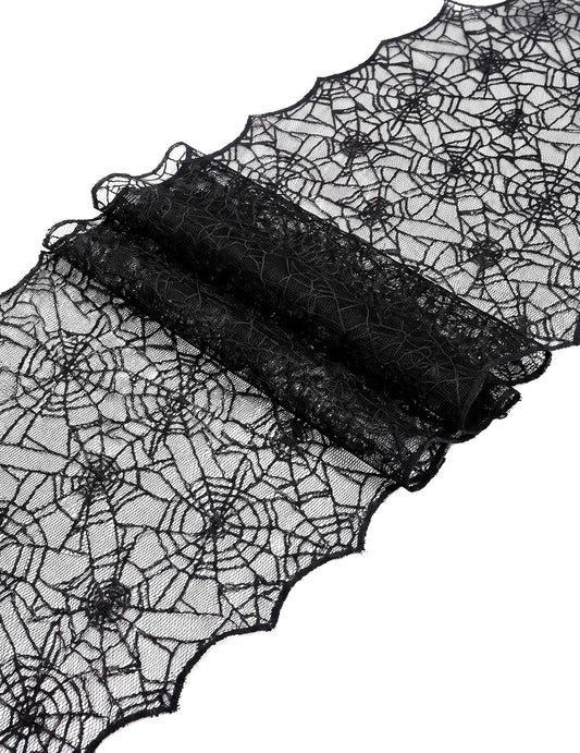 Caminho de mesa de teia de aranha em renda preta 44 cm x 1,82 m