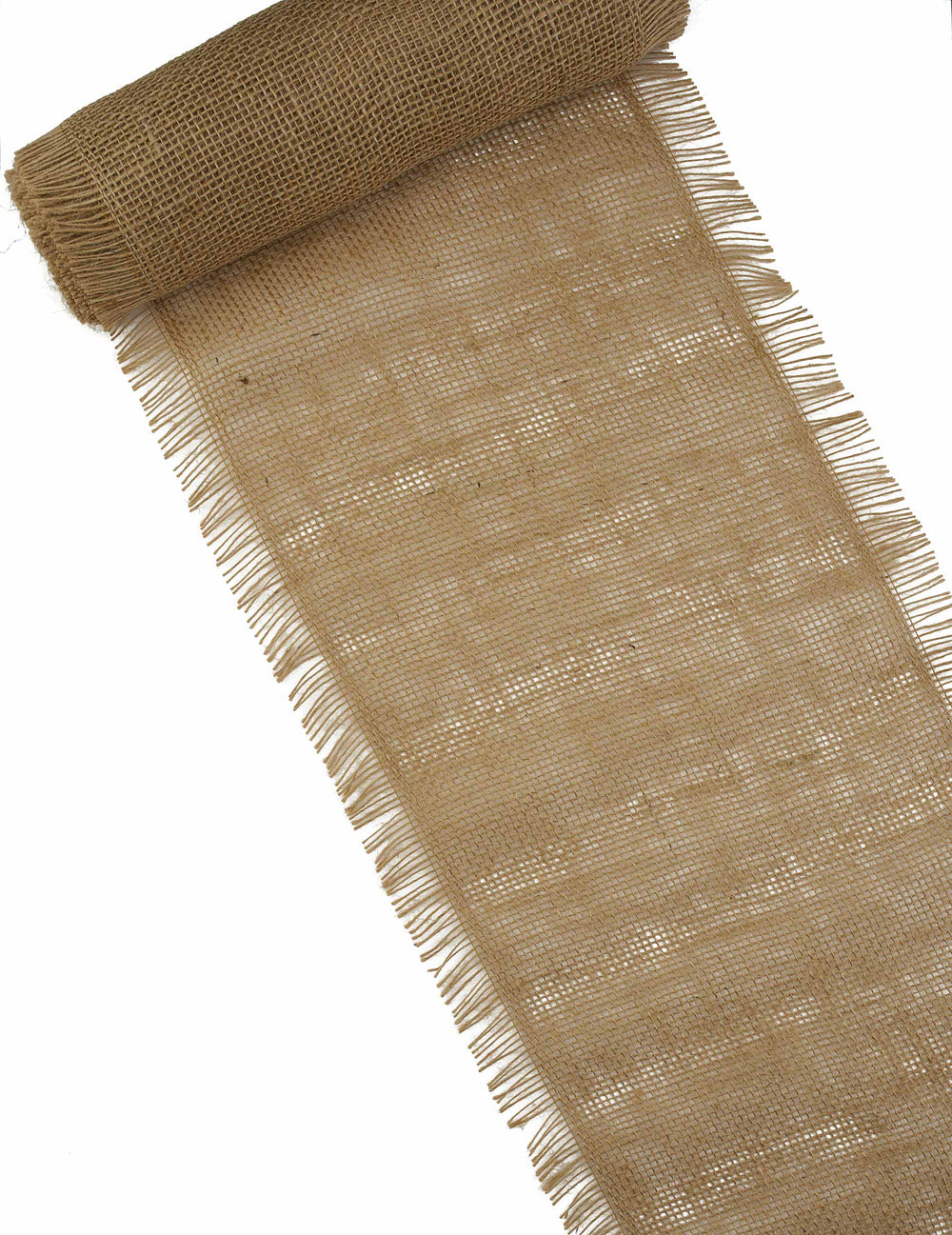 Chemin de table bohème chic en toile de jute naturelle à franges