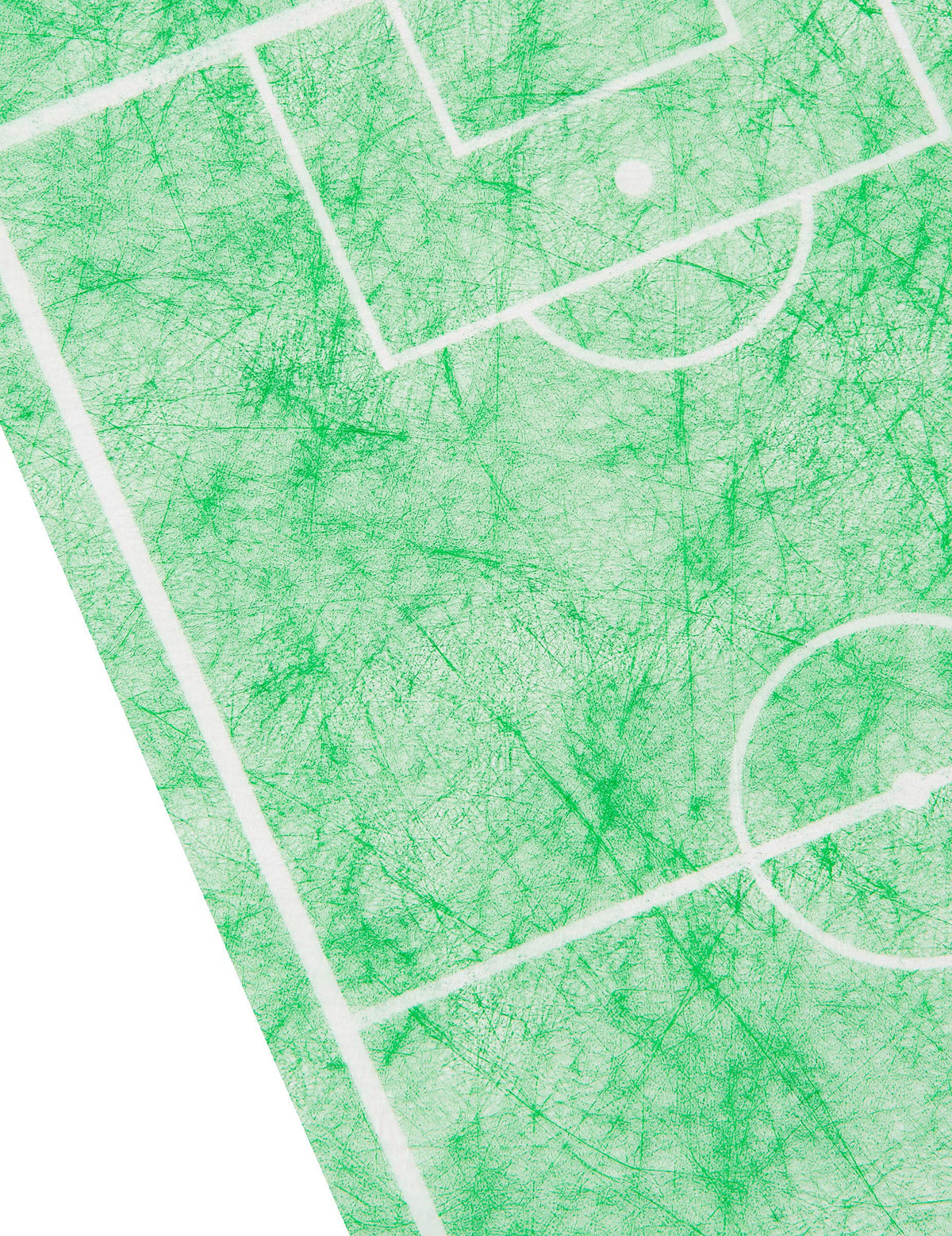 Gros plan sur la matière non tissée du chemin de table motif terrain de foot vert