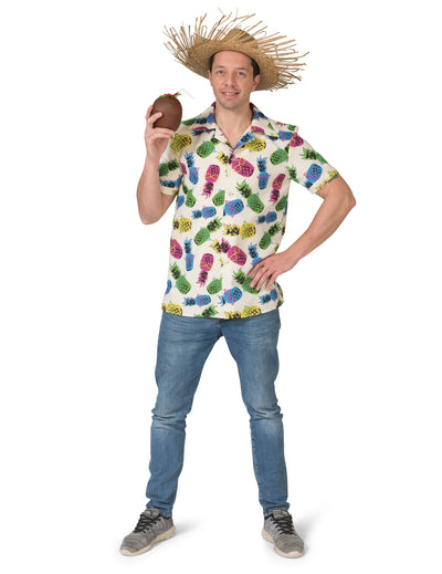Chemise à motif ananas pour homme blanche à motifs multicolores