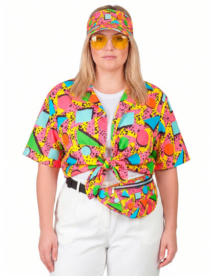 Camisa multicolorida com padrão dos anos 90 para adultos