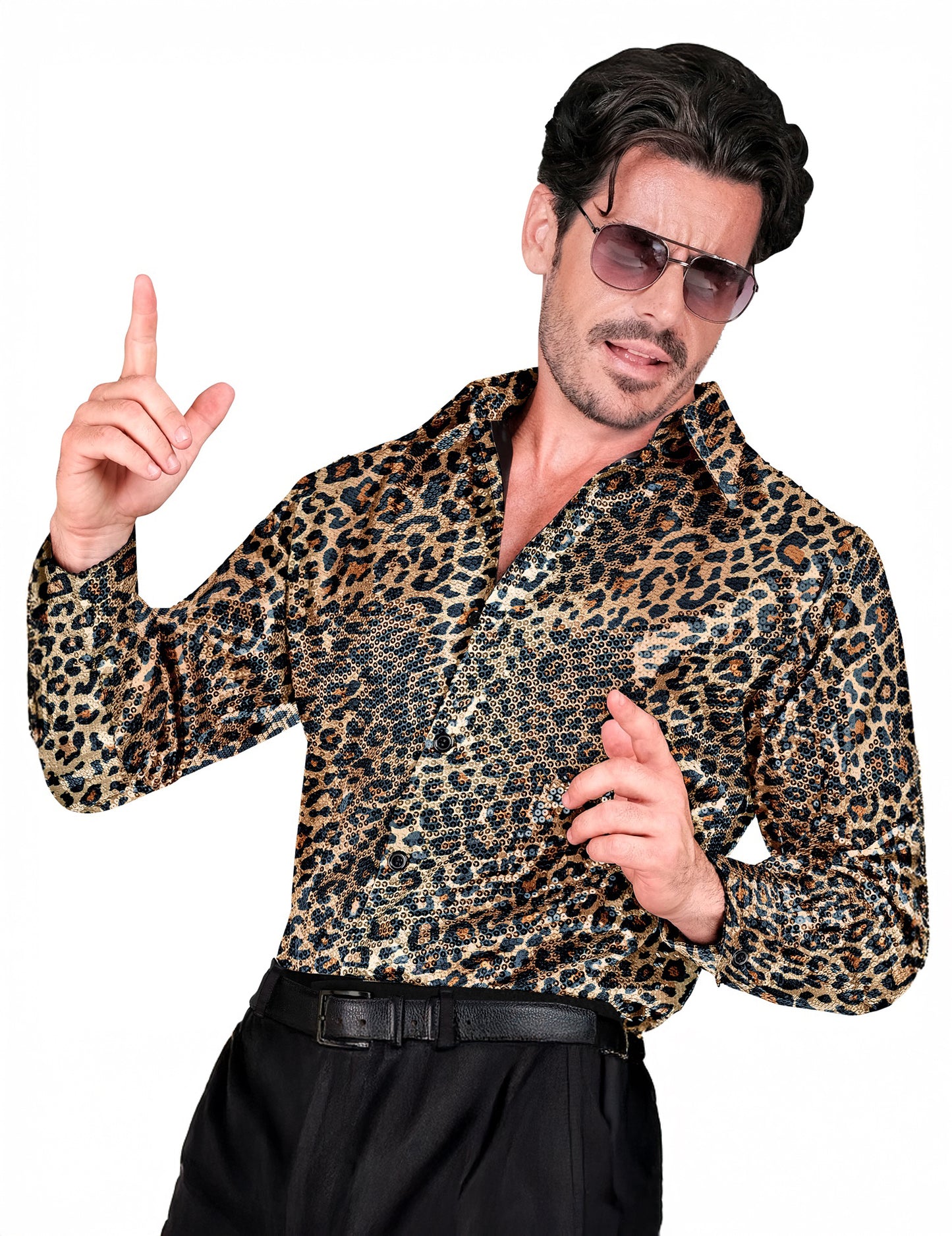 Camisa de lantejoulas de leopardo para homem