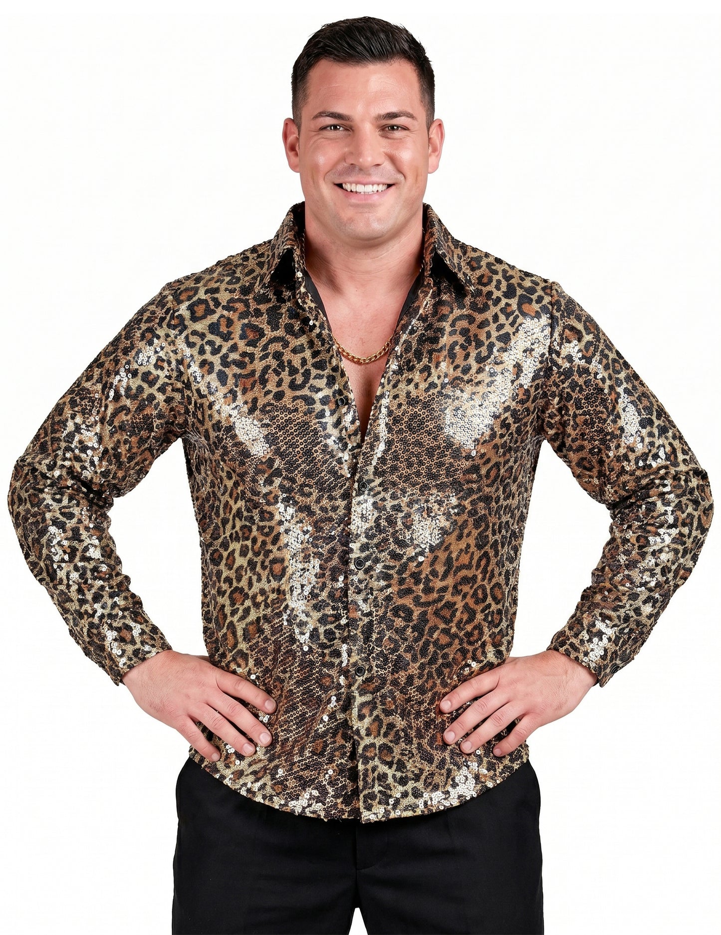 Camisa de lantejoulas de leopardo para homem