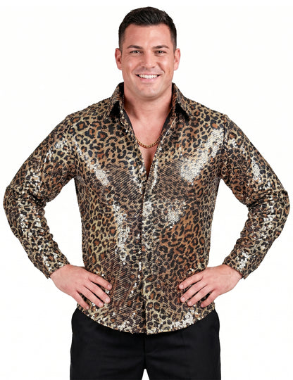 Camisa de lantejoulas de leopardo para homem
