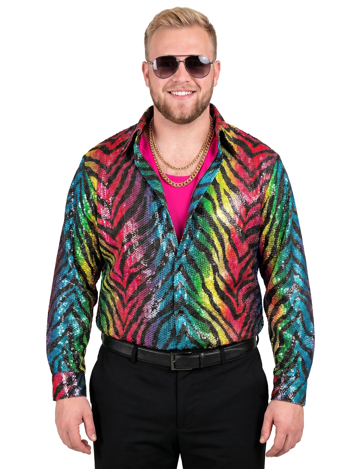 Chemise à sequins tigrée arc en ciel homme