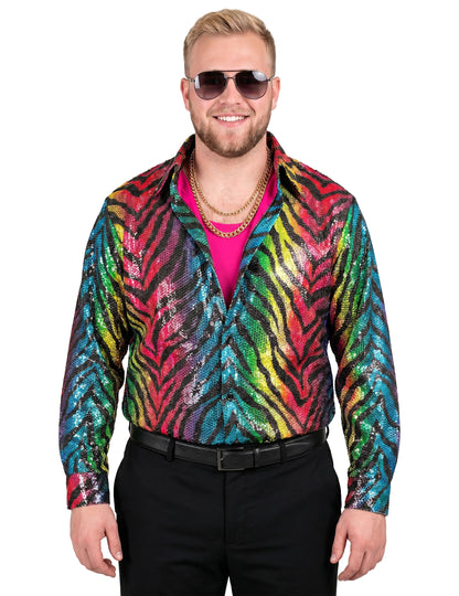 Chemise à sequins tigrée arc en ciel homme