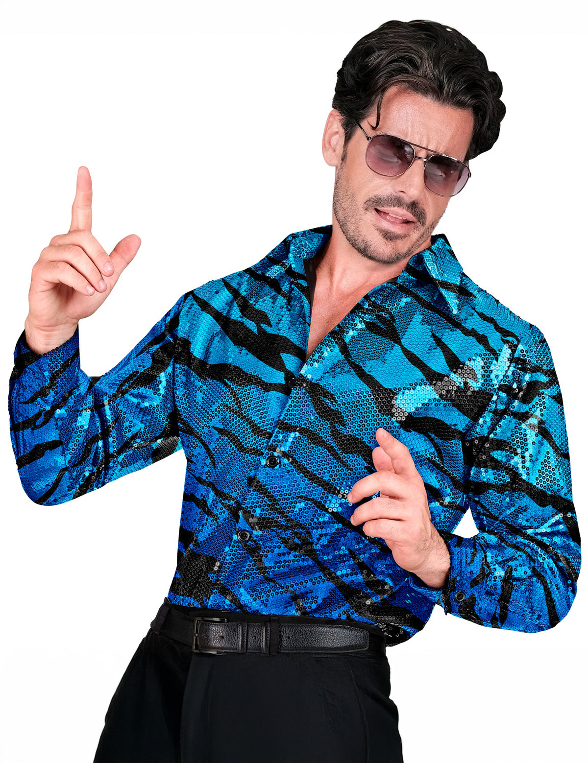 Camisa ondulada azul com lantejoulas para homem