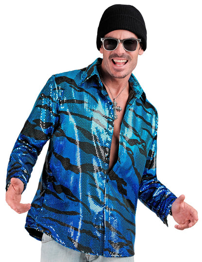 Camisa ondulada azul com lantejoulas para homem