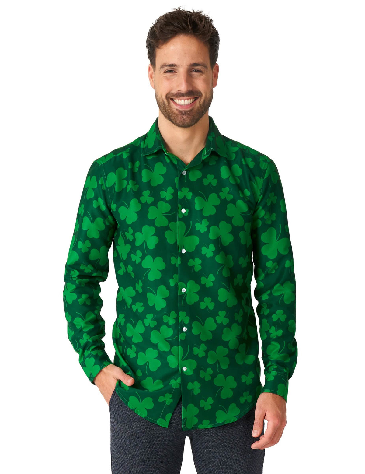 Chemise à trèfles Saint Patrick pour homme verte