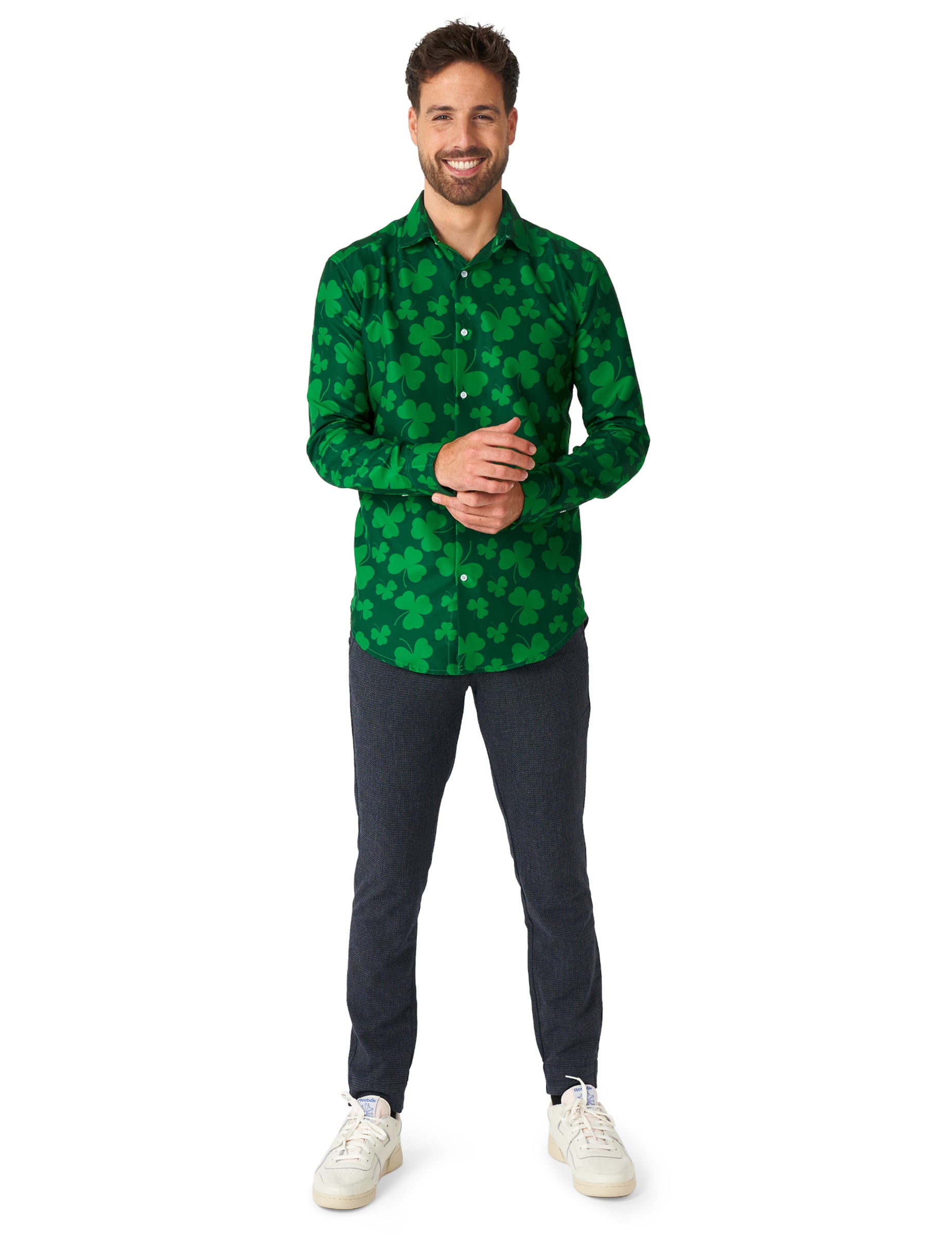 Vue de face de la chemise à trèfles Saint Patrick pour homme