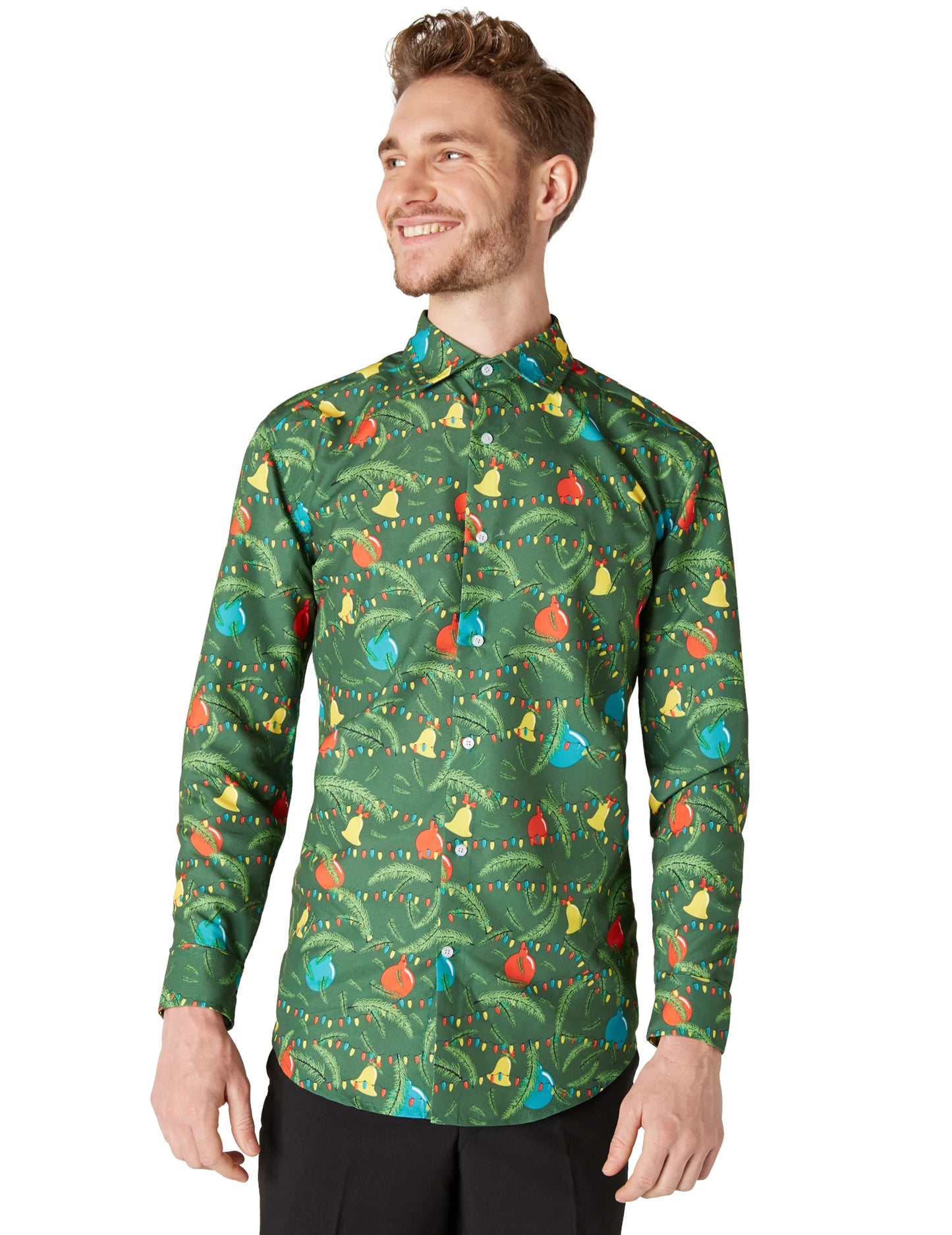 Chemise de Noël à motifs Suitmeister™ pour adulte verte avec boules et cloches