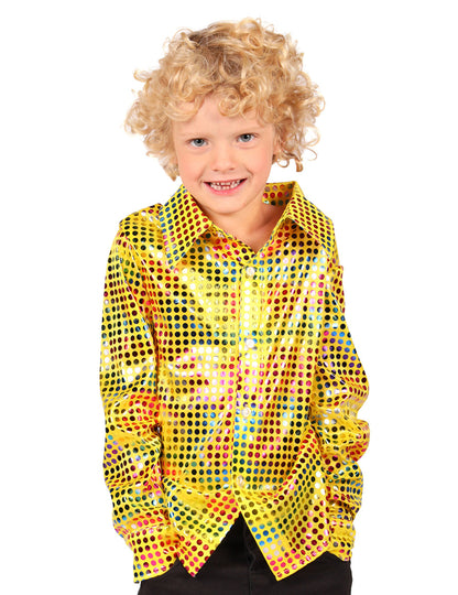 Camisa disco de lantejoulas amarela para criança