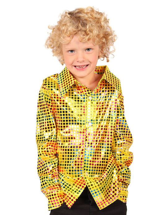 Camisa disco de lantejoulas amarela para criança