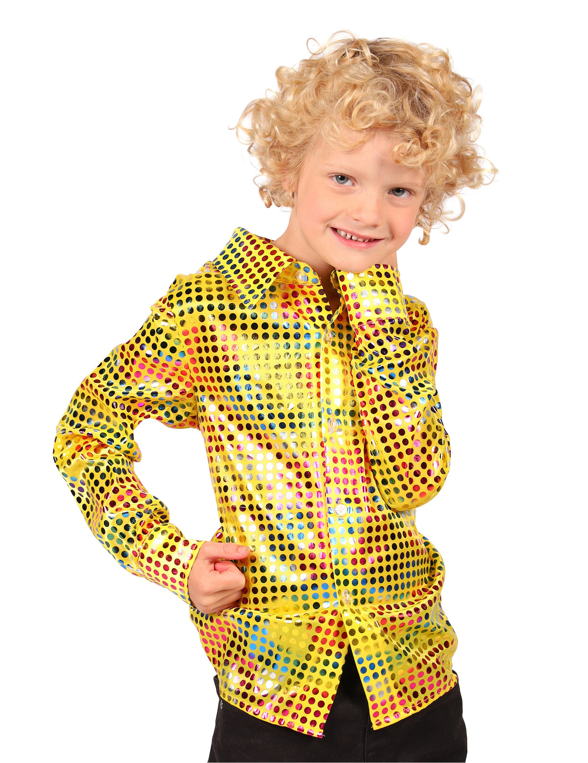 Camisa disco de lantejoulas amarela para criança