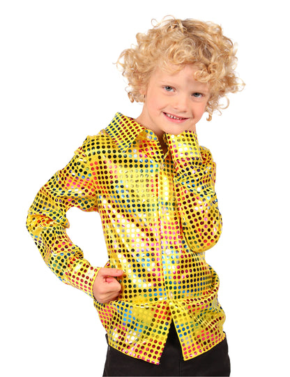 Camisa disco de lantejoulas amarela para criança