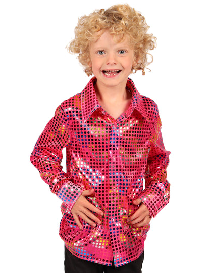 Chemise disco à paillettes rose enfant