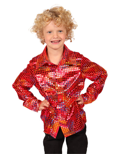 Camisa disco de lantejoulas vermelha para criança