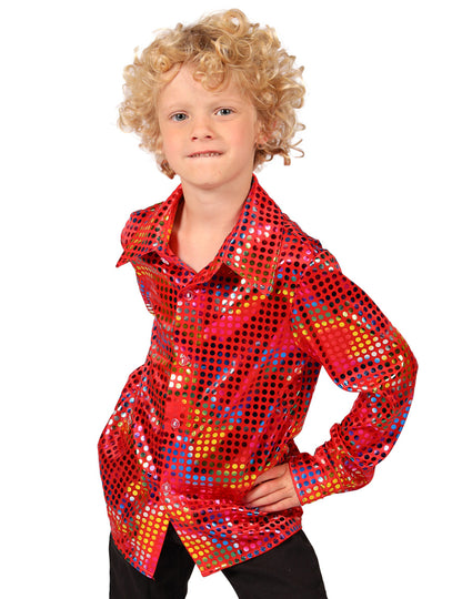 Camisa disco de lantejoulas vermelha para criança