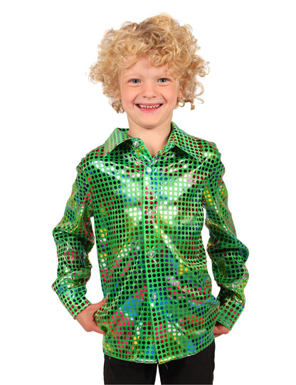 Camisa disco de lantejoulas verde para criança