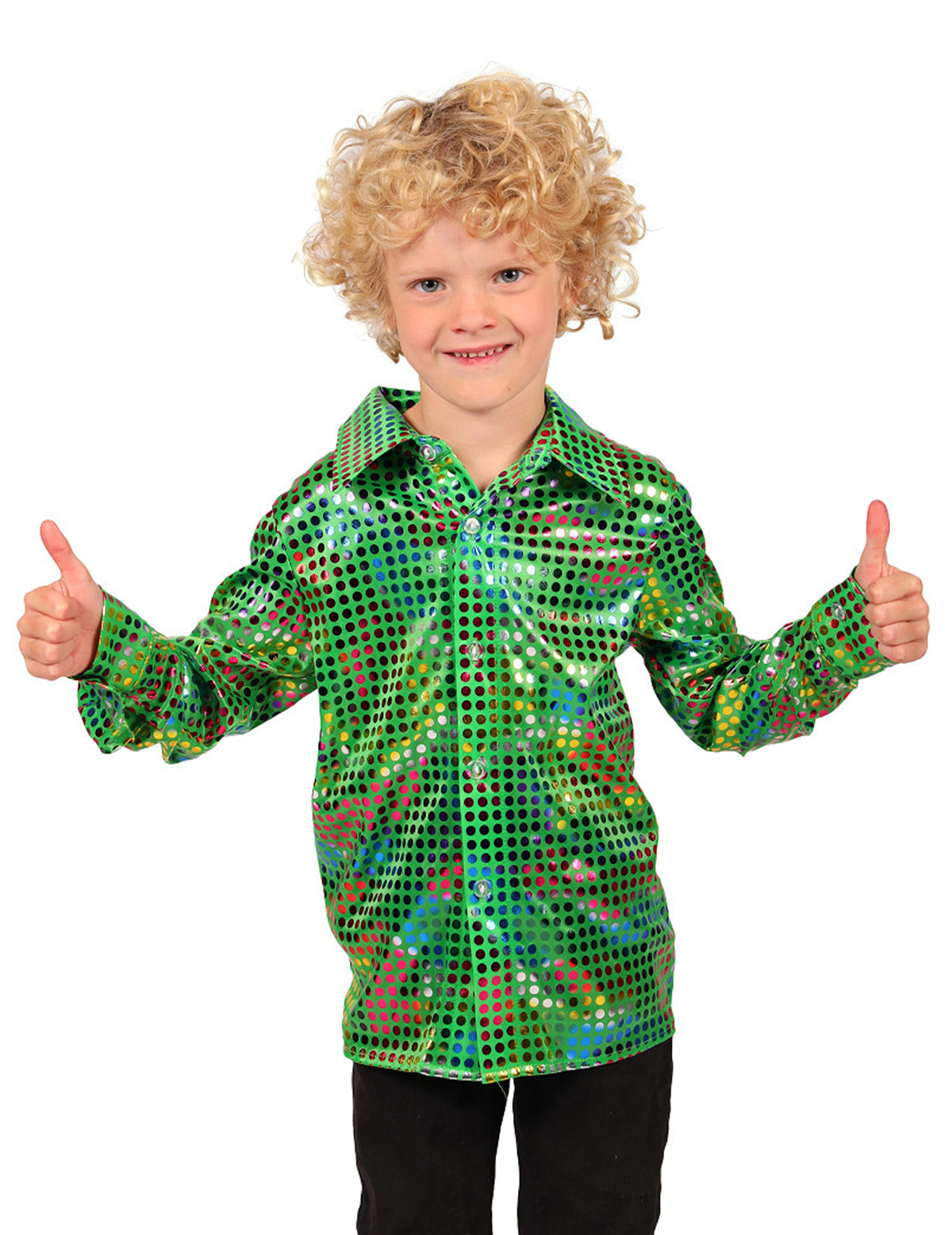 Camisa disco de lantejoulas verde para criança