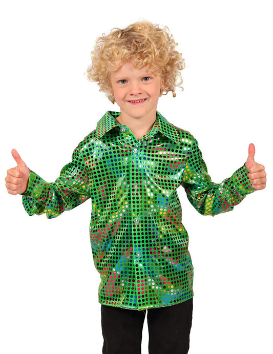 Camisa disco de lantejoulas verde para criança