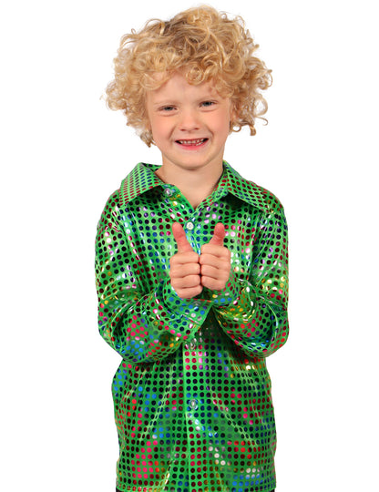 Camisa disco de lantejoulas verde para criança