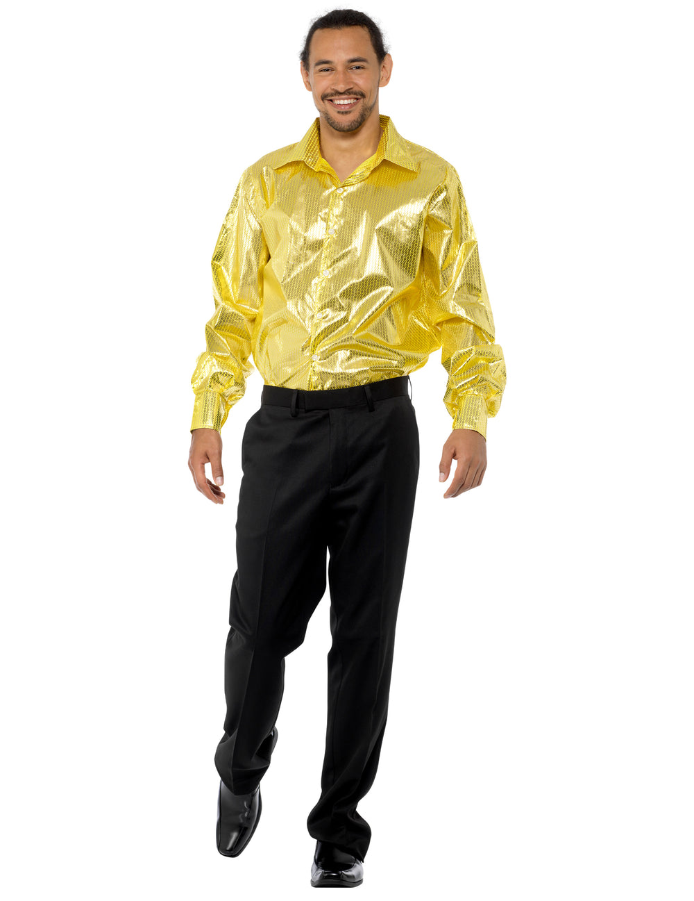 Vue d'ensemble de la chemise disco pour homme à sequins dorés